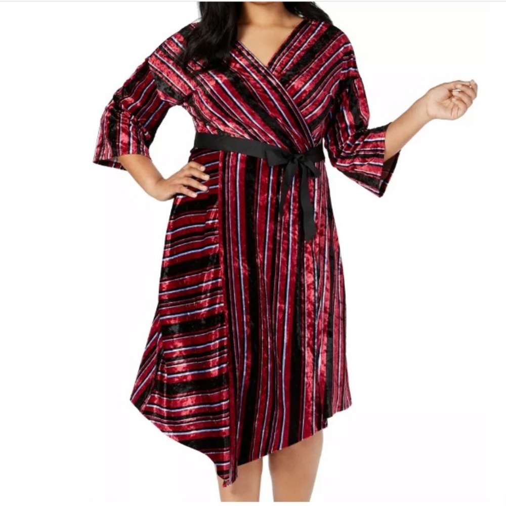 ❤️‍🔥 NWT Wine Velvet Stripe Asymmetrical Midi Dress